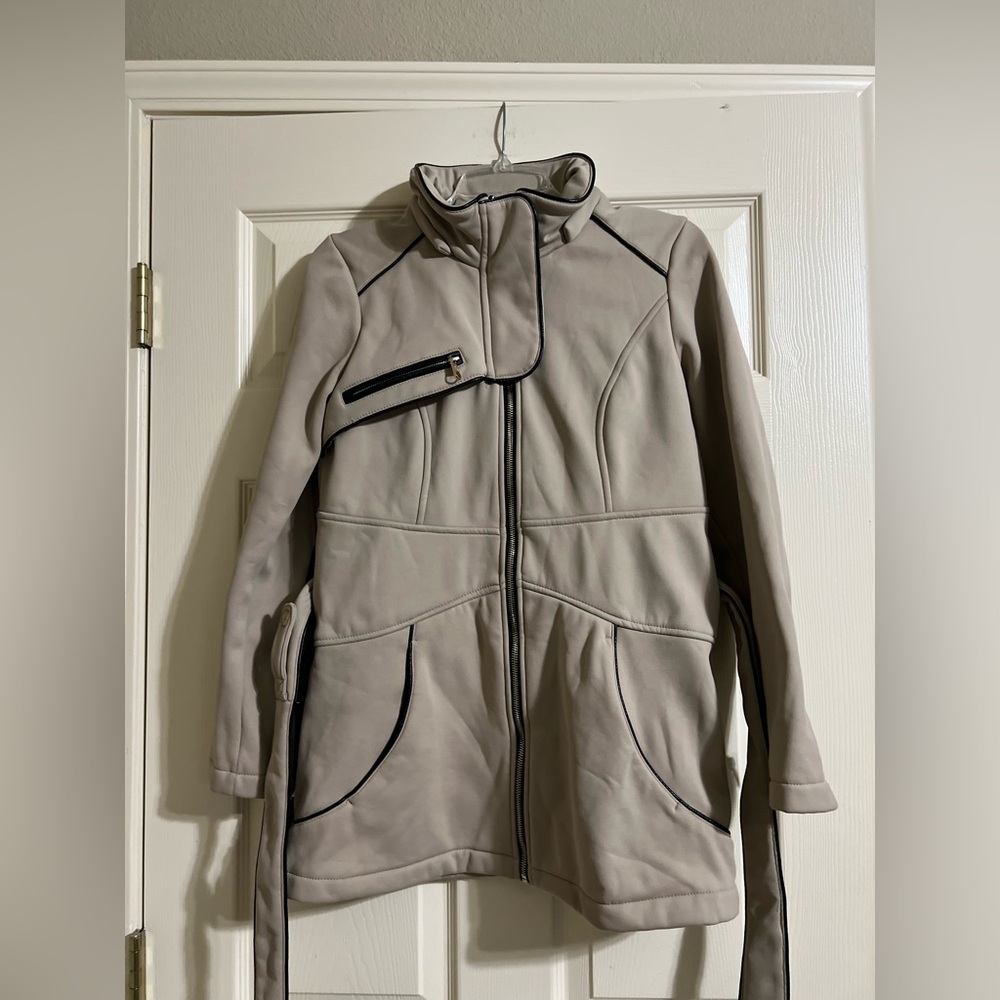 Steve Madden Full Zip Jacket Women's Beige Belted Fleece Lined-Sz Small Petite